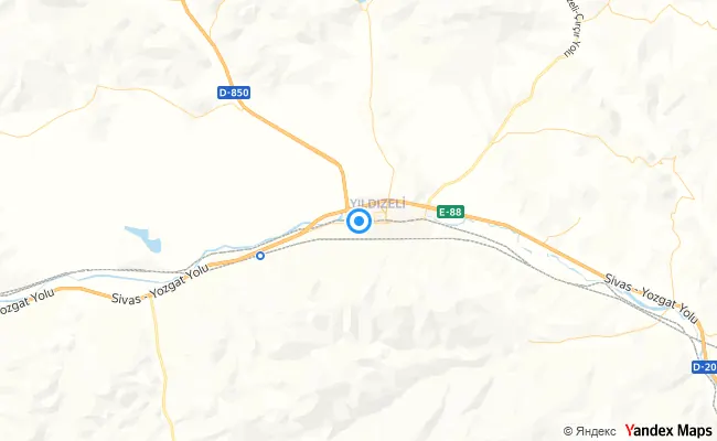 Yıldızeli Sivas konum haritası